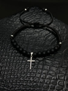 PULSERA CRUZ PLATA .925 PIEDRA ONIX NEGRO