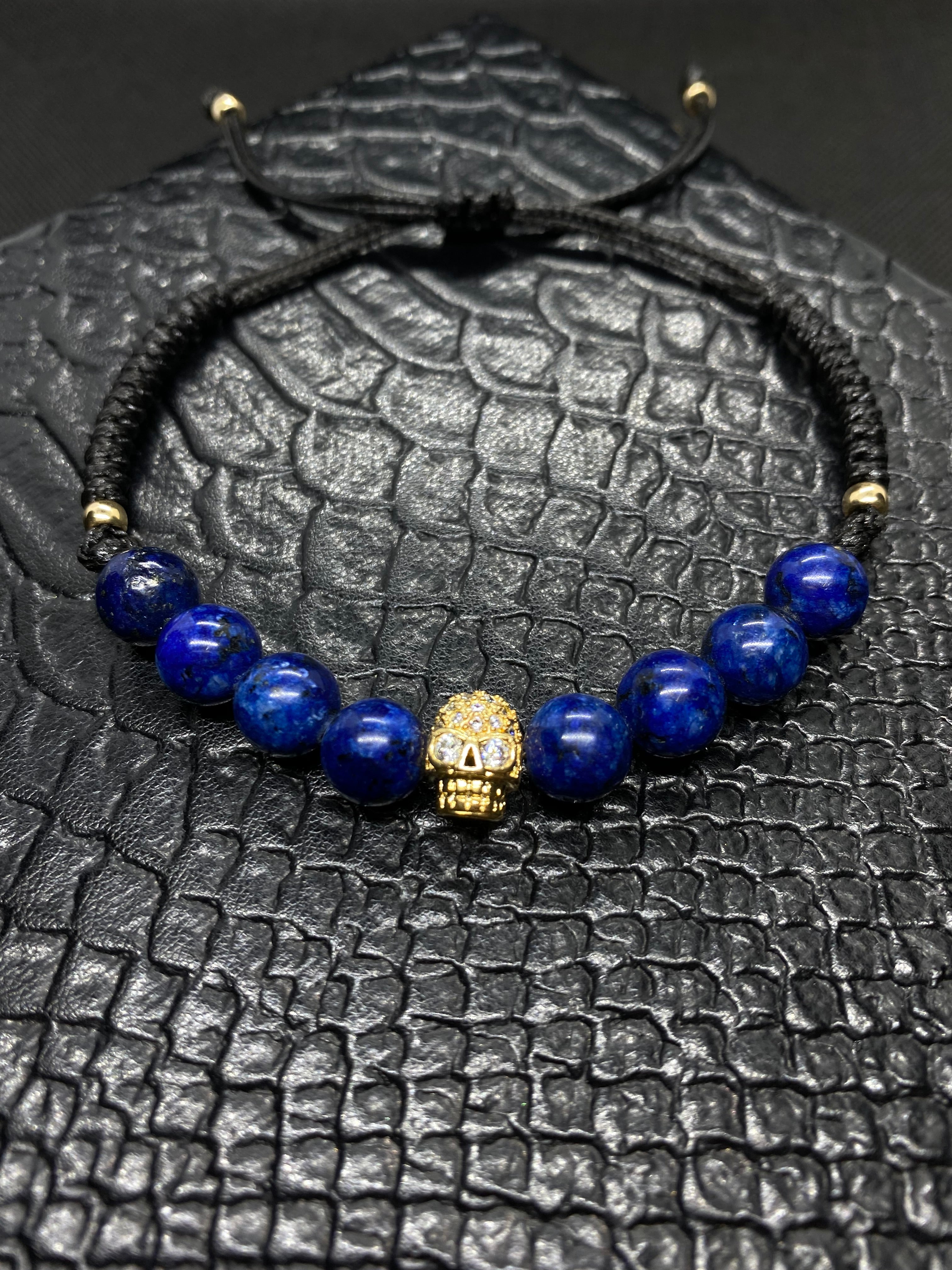 PULSERA CALAVERA CON PIEDRA LAPISLAZULI